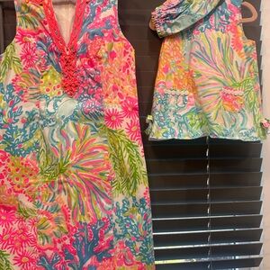 Mom (xs/2)and baby matching set 18/24m. Lilly Pulitzer Colorful Coral Reef Dress